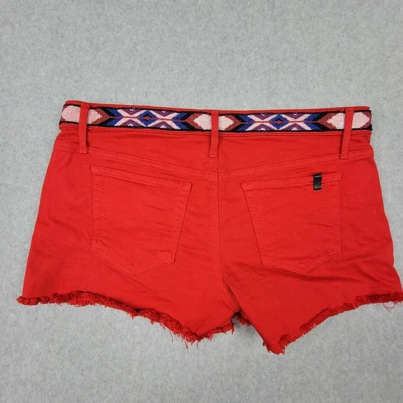 Joe's Jeans Shorts Aztec Embroidery Waist Frayed Cut Off Denim Sz 31 Red - Picture 2 of 6